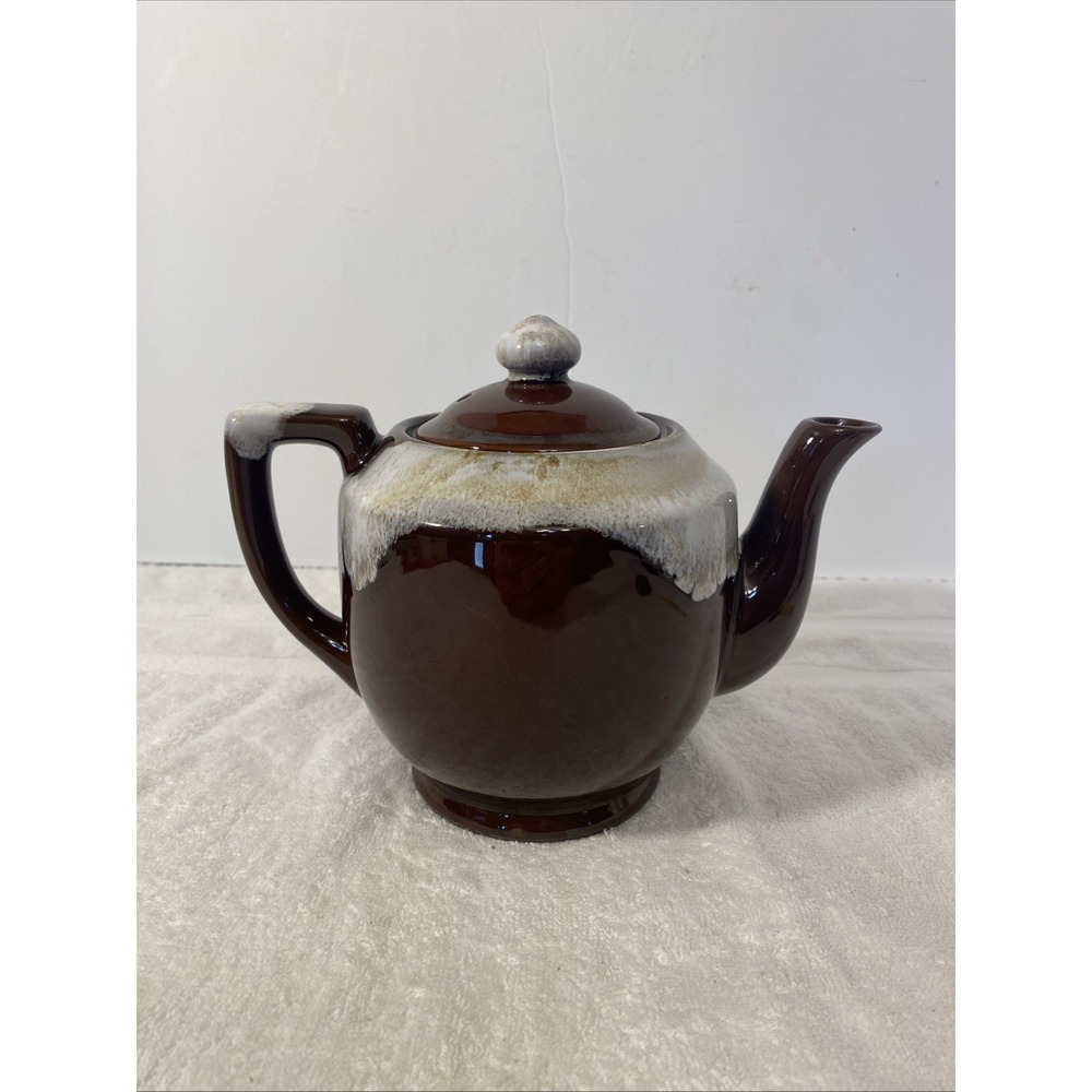 Ceramic Teapot Brown And White Drip Glaze - Made in Japan.